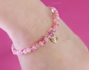 - Solid Gold 14K Pink Opal, Pink Sapphire Bracelet with a 14K Gold Diamond Heart Charm