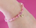 - Solid Gold 14K Pink Opal, Pink Sapphire Bracelet with a 14K Gold Diamond Heart Charm