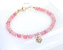 - Solid Gold 14K Pink Opal, Pink Sapphire Bracelet with a 14K Gold Diamond Heart Charm