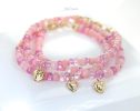 - Solid Gold 14K Pink Opal, Pink Sapphire Bracelet with a 14K Gold Diamond Heart Charm
