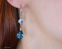 - Solid Gold 14K Rainbow Moonstone and London Blue Topaz Earrings encrusted with Diamonds
