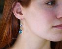 - Solid Gold 14K Rainbow Moonstone and London Blue Topaz Earrings encrusted with Diamonds