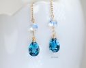 - Solid Gold 14K Rainbow Moonstone and London Blue Topaz Earrings encrusted with Diamonds