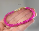 - Solid Gold 14K Pink Sapphire Bracelet, Genuine Pink Sapphire Stacking Beaded Bracelet