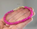 - Solid Gold 14K Pink Sapphire Bracelet, Genuine Pink Sapphire Stacking Beaded Bracelet