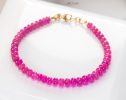 - Solid Gold 14K Pink Sapphire Bracelet, Genuine Pink Sapphire Stacking Beaded Bracelet