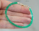 - Solid Gold 14K Zambian Emerald Bracelet, Genuine Emerald Stacking Beaded Bracelet