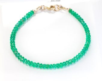 - Solid Gold 14K Zambian Emerald Bracelet, Genuine Emerald Stacking Beaded Bracelet