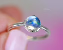 - Rainbow Moonstone Ring in Sterling Silver, Blue Color Changing Gemstone Stacking Ring
