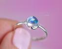 - Rainbow Moonstone Ring in Sterling Silver, Blue Color Changing Gemstone Stacking Ring