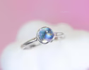 - Rainbow Moonstone Ring in Sterling Silver, Blue Color Changing Gemstone Stacking Ring