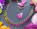 - Rainbow Multi Sapphire Necklace, Precious Gemstone Drop Necklace in Gold Filled