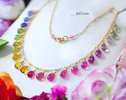 - Rainbow Multi Sapphire Necklace, Precious Gemstone Drop Necklace in Gold Filled