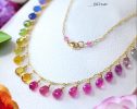 - Rainbow Multi Sapphire Necklace, Precious Gemstone Drop Necklace in Gold Filled