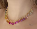 - Rainbow Multi Sapphire Necklace, Precious Gemstone Drop Necklace in Gold Filled