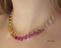- Rainbow Multi Sapphire Necklace, Precious Gemstone Drop Necklace in Gold Filled