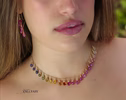 - Rainbow Multi Sapphire Necklace, Precious Gemstone Drop Necklace in Gold Filled