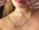 - Rainbow Multi Sapphire Necklace, Precious Gemstone Drop Necklace in Gold Filled