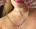 - Rainbow Multi Sapphire Necklace, Precious Gemstone Drop Necklace in Gold Filled
