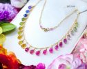 - Rainbow Multi Sapphire Necklace, Precious Gemstone Drop Necklace in Gold Filled