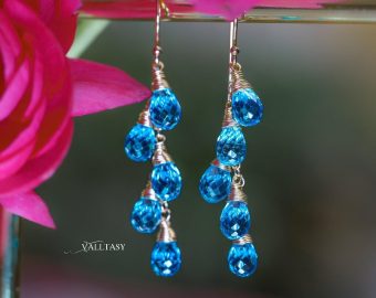 - Swiss Blue Topaz Earrings, Blue Gemstone Drop Earrings
