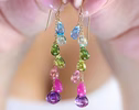 - Tourmaline and Multi Gemstone Earrings, Long Dangle Drop Earrings in Gold Filled