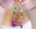 - Tourmaline and Multi Gemstone Earrings, Long Dangle Drop Earrings in Gold Filled