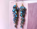 - Blue Labradorite Earrings, Drop Cluster Gemstone Earrings in Gold Filled