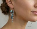 Blue Labradorite Earrings, Drop Cluster Gemstone Earrings in Gold Filled