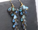 - Blue Labradorite Earrings, Drop Cluster Gemstone Earrings in Gold Filled