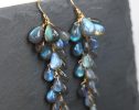Blue Labradorite Earrings, Drop Cluster Gemstone Earrings in Gold Filled
