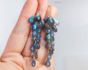 Blue Labradorite Earrings, Drop Cluster Gemstone Earrings in Gold Filled