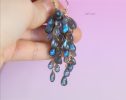 Blue Labradorite Earrings, Drop Cluster Gemstone Earrings in Gold Filled
