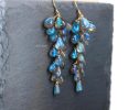Blue Labradorite Earrings, Drop Cluster Gemstone Earrings in Gold Filled