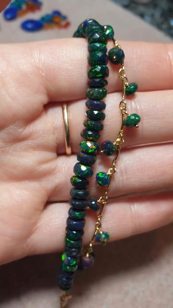 - Ethiopian Black Opal Dainty Gemstone Bracelet