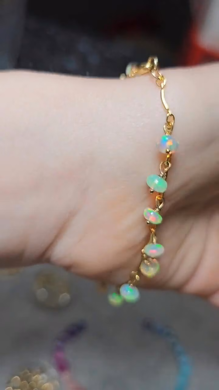 - Ethiopian Opal Dainty Gemstone Bohemian Bracelet