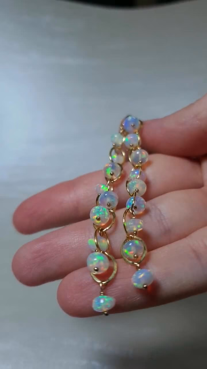 - Ethiopian Opal Dangle Earrings, Ethiopian Opal Earrings in Gold Filled