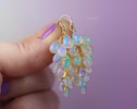 Ethiopian Opal Earrings, Drop Cluster Gemstone Earrings in Gold Filled