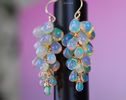 Ethiopian Opal Earrings, Drop Cluster Gemstone Earrings in Gold Filled