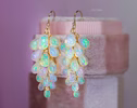 Ethiopian Opal Earrings, Drop Cluster Gemstone Earrings in Gold Filled