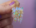 Ethiopian Opal Earrings, Drop Cluster Gemstone Earrings in Gold Filled