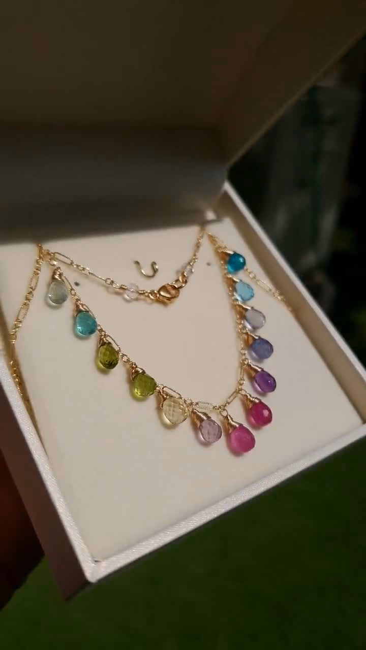 - Multi Gemstone Colorful Rainbow Necklace in Gold Filled