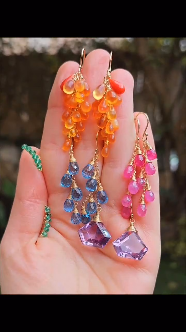 Pink Sapphire Earrings, Pink Gemstone Drop Earrings in Gold Filled