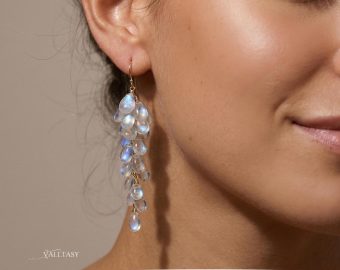 Alternative view of The Moon Reflections Earrings - Rainbow Moonstone Earrings, Drop Cluster Gemstone Earrings in Gold Filled