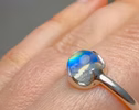 Rainbow Moonstone Ring in Sterling Silver, Blue Color Changing Gemstone Stacking Ring