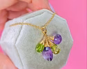 Solid Gold 14K Amethyst and Peridot Charm with a Lobster Clasp