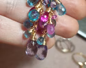 - Solid Gold 14K Aqua Blue Apatite, Pink Topaz and Pink Amethyst Gemstone Earrings