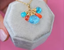 - Solid Gold 14K Carved Blue Topaz and Italian Coral Charm with a Lobster Clasp