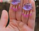 - Solid Gold 14K Cloud Pink Amethyst and Sapphire Earrings, Unique Earrings Design