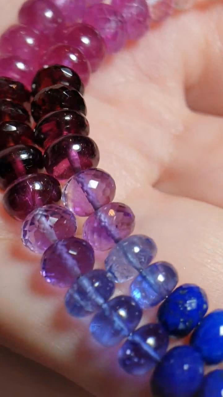 Solid Gold 14K Colorful Gemstone Bracelet, Semi Precious Stone Bracelet